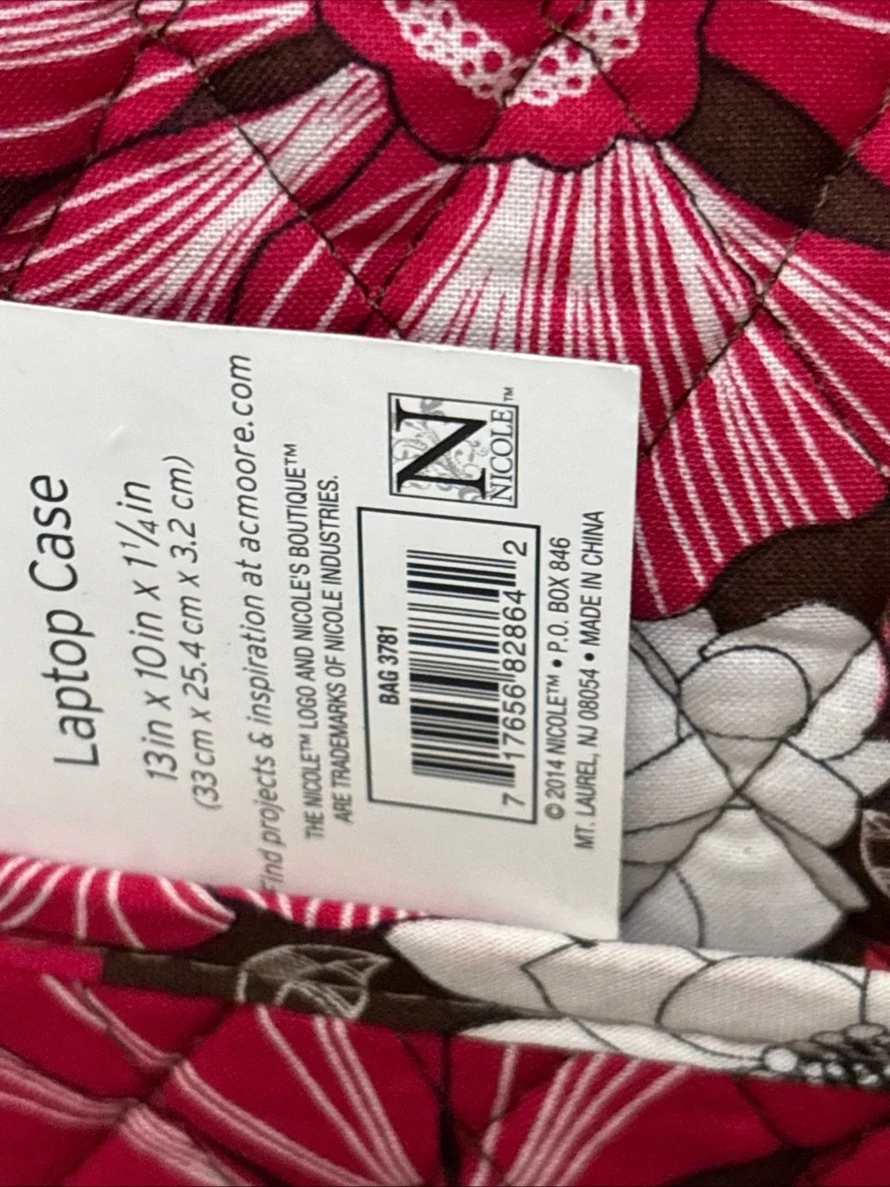 Nicole's Boutique Laptop Case Quilted Floral Print Pink White New